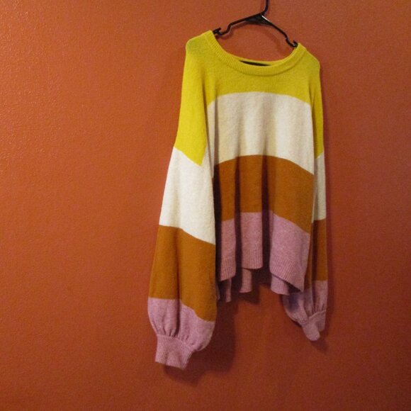 Madewell Woman X Large Yellow Purple Cream Stripe Warm Long Sleeve Sweater - Picture 2 of 7
